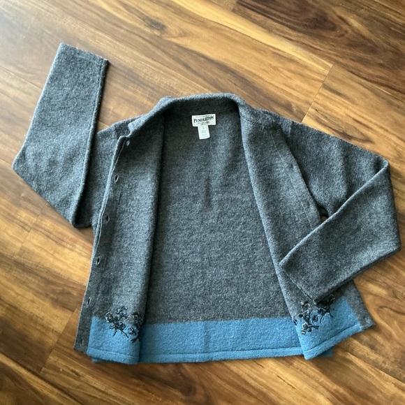 Vtg PENDLETON Blue 100% Virgin Wool Cardigan Button Front Sweater Women's PL - Picture 3 of 10